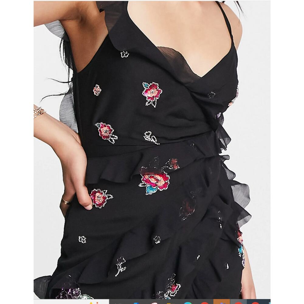 NWT - ASOS Design Black Floral Sequined Gown - Size 12 - Picture 3 of 16